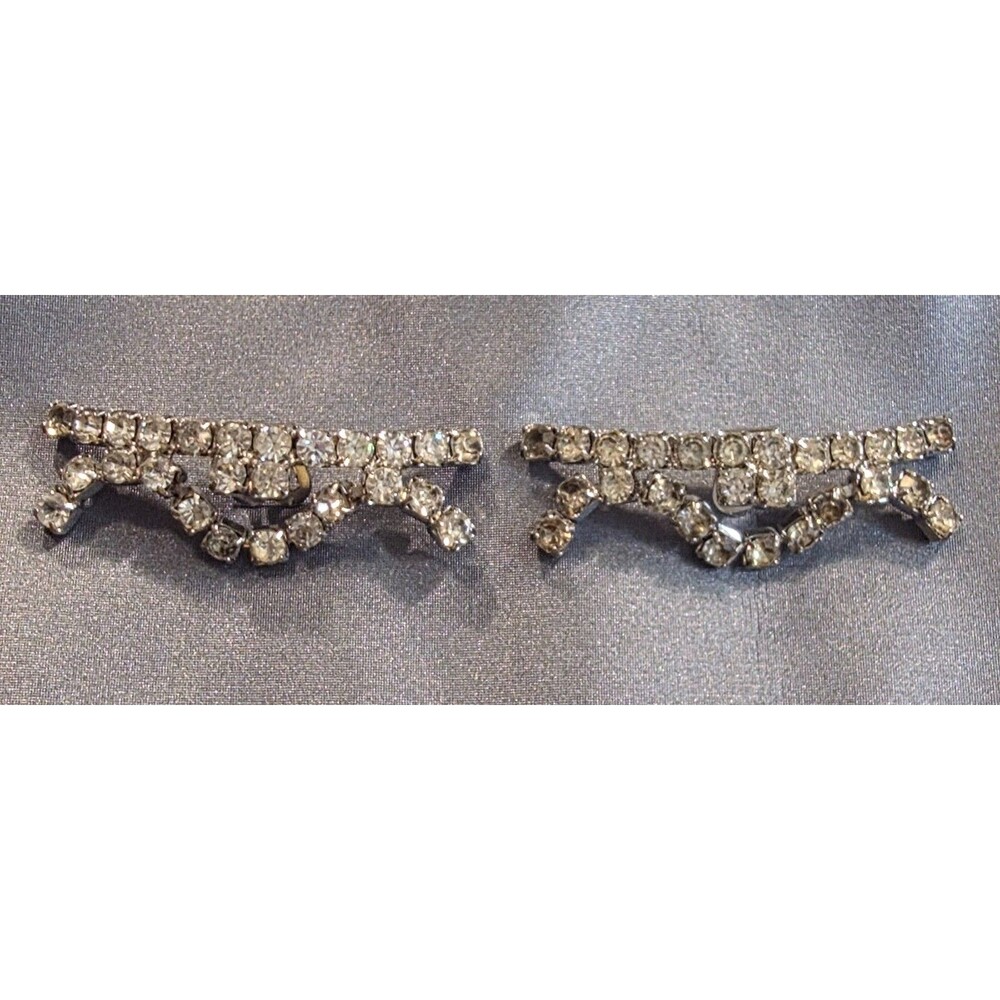 Vintage Rhinestone Shoe Clips Pair Silver Tone Dangle Art Deco Style